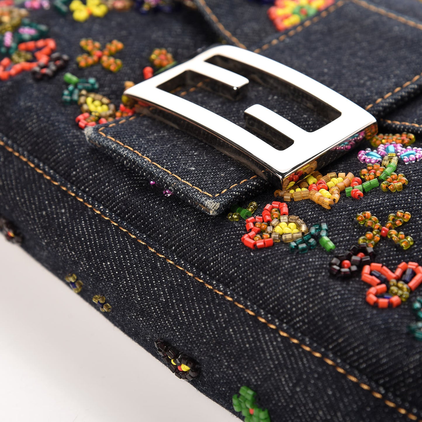 Denim Ricami Beaded Baguette Blue