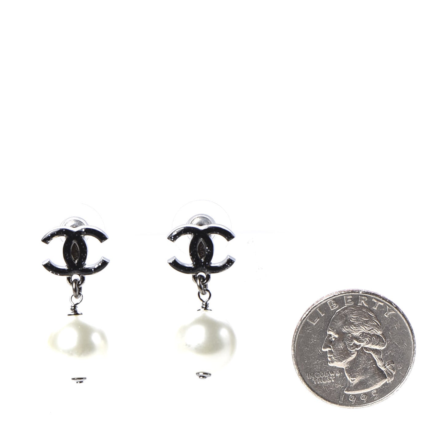 Glitter Pearl Enamel CC Drop Earrings Ruthenium Black