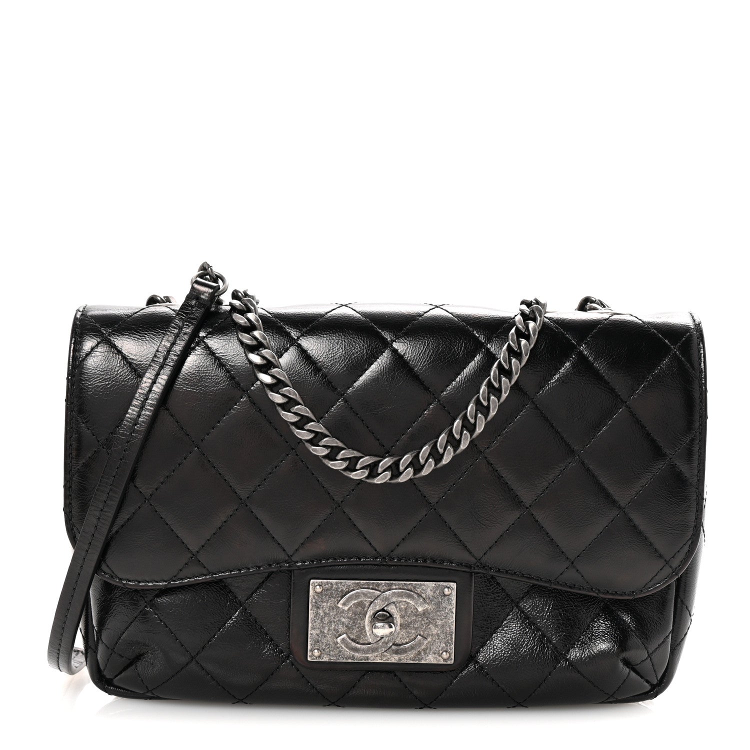 Chanel Shiny Goatskin Quilted Medium Flap Black 1 of 10