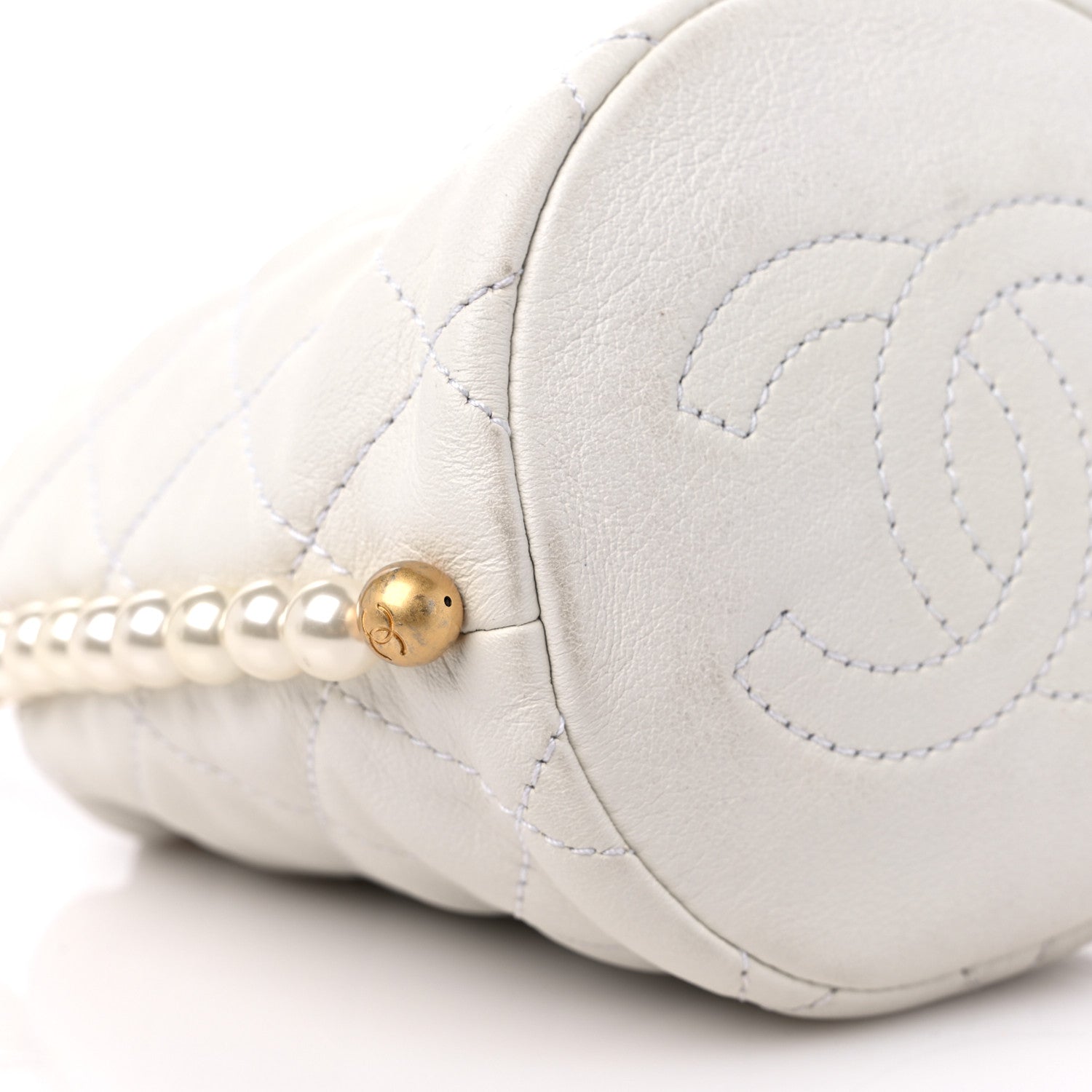 Chanel Calfskin Quilted Pearl Mini About Pearls Drawstring Bucket Bag White 8 of 9