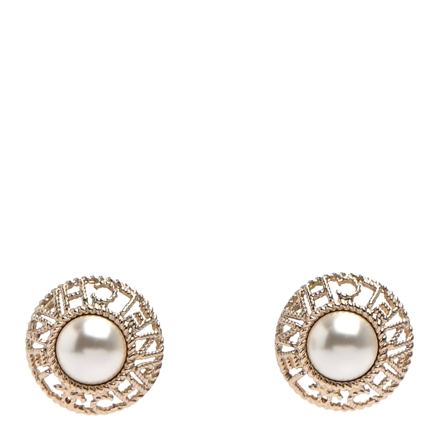 Pearl CC Round Rope Logo Earrings Gold