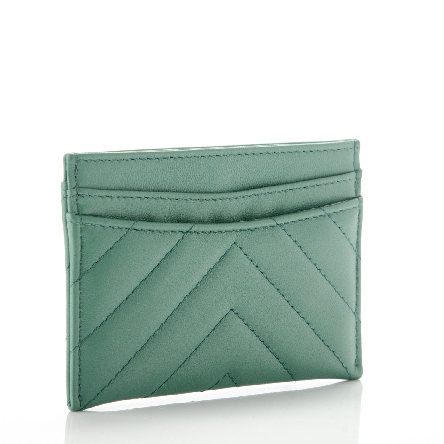 Chanel Lambskin Chevron Quilted Card Holder Green 3 of 7