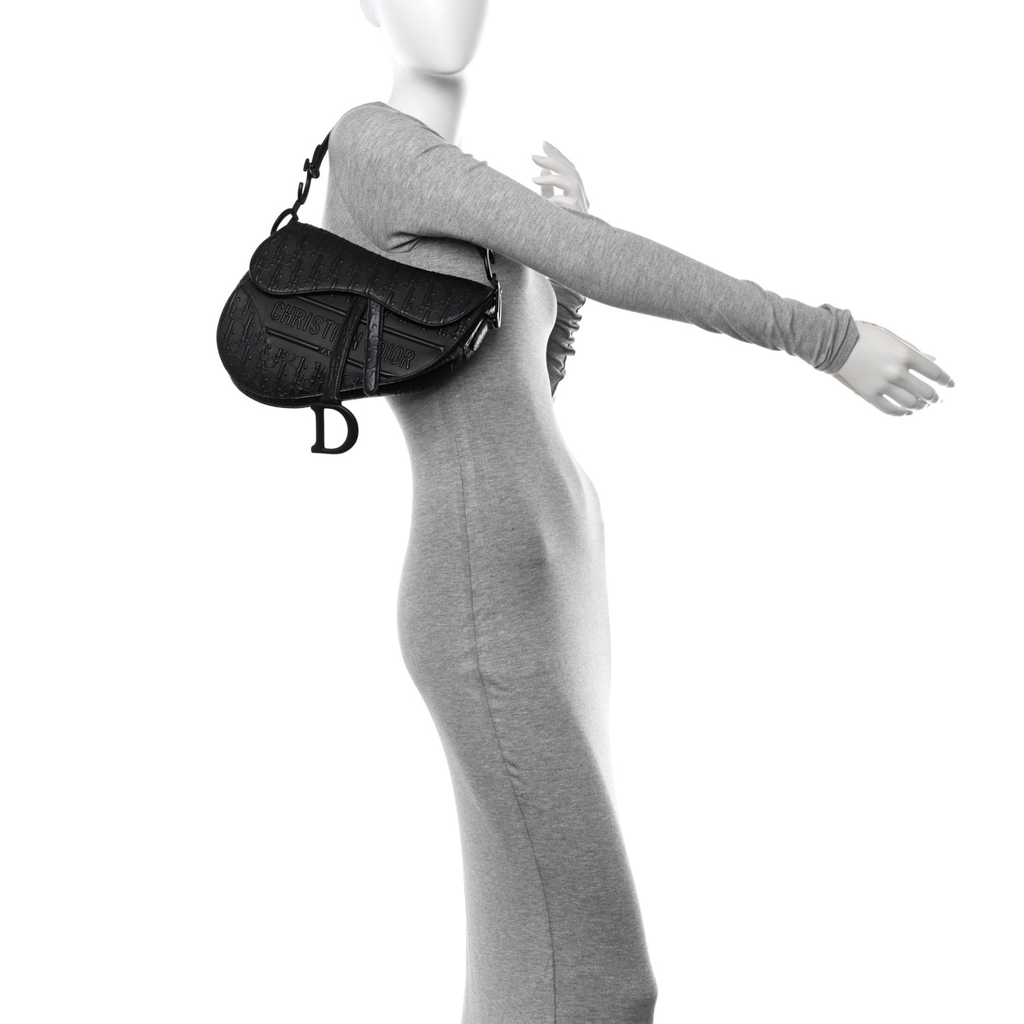 Calfskin Embossed Oblique Saddle Bag Black Black
