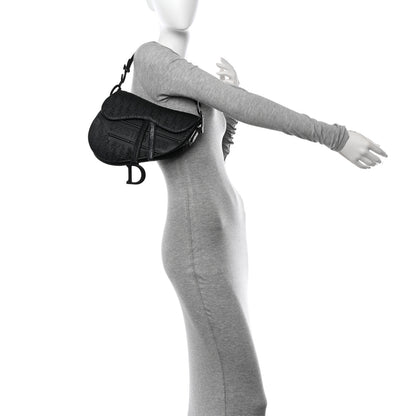 Christian Dior Calfskin Embossed Oblique Saddle Bag Black Black 2 of 12