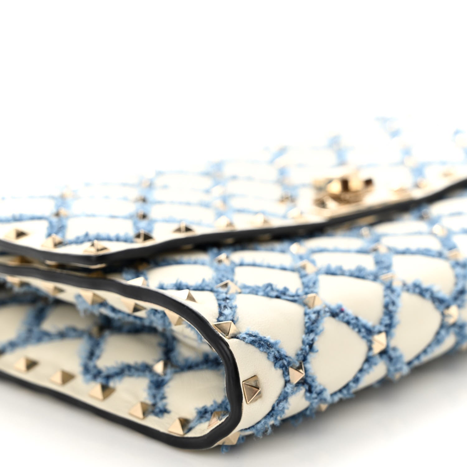 Valentino Garavani Nappa Denim Quilted Rockstud Spike Wallet on Chain Ivory Blue 8 of 9