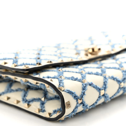 Valentino Garavani Nappa Denim Quilted Rockstud Spike Wallet on Chain Ivory Blue 8 of 9