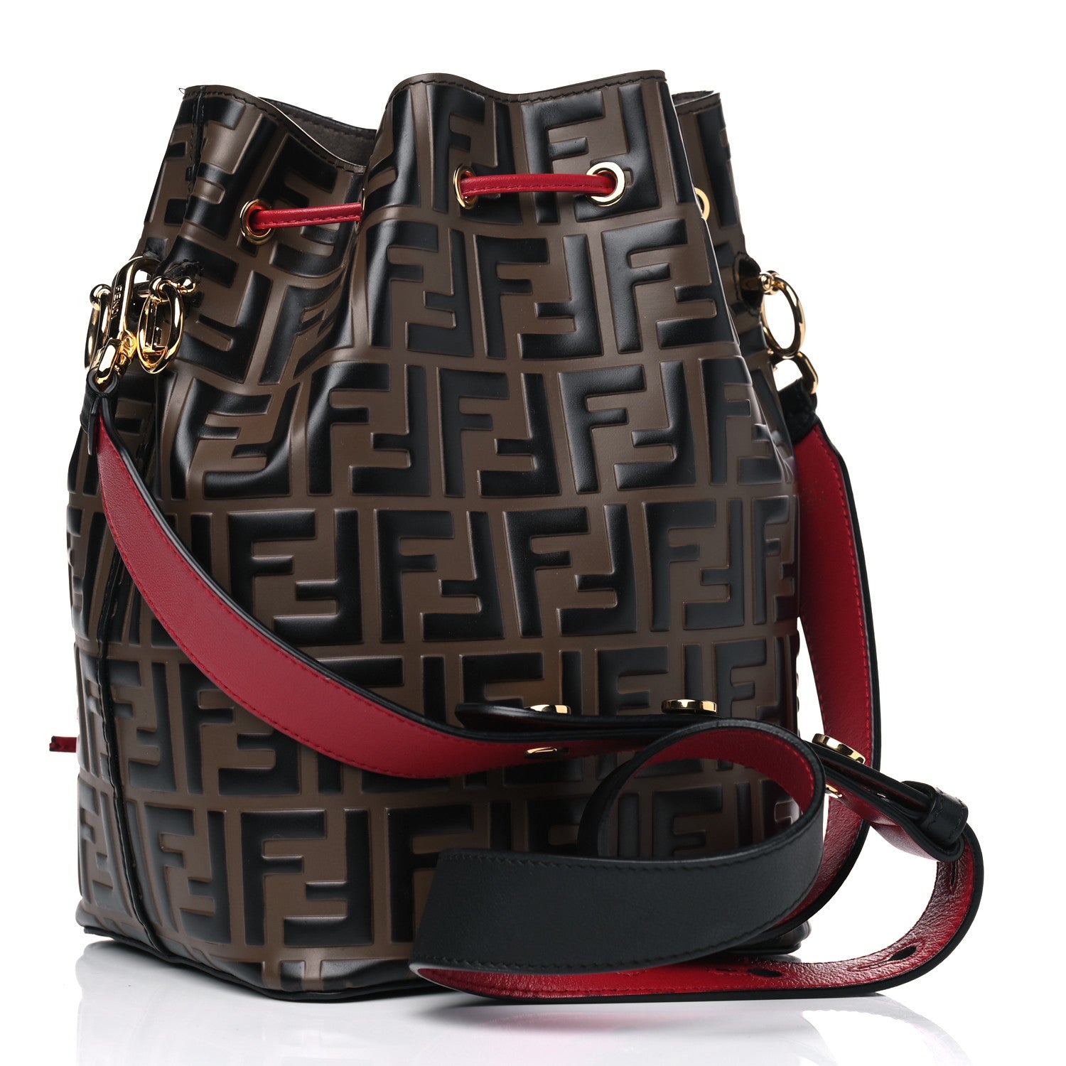 Fendi Vitello Grace F is Fendi Bi-Color FF 1974 Embossed Grande Mon Tresor Bucket Bag Maya Black Fragola 2 of 4