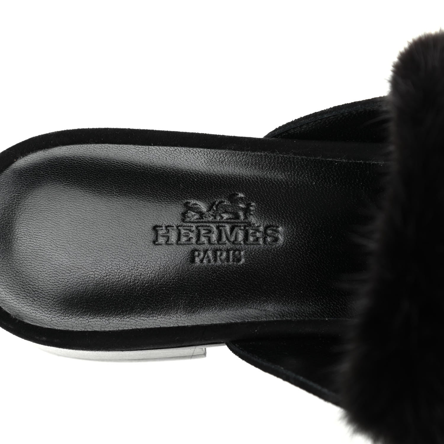 Hermes Mink Fur Suede Goatskin Trocadero Mule 35 Black 6 of 7