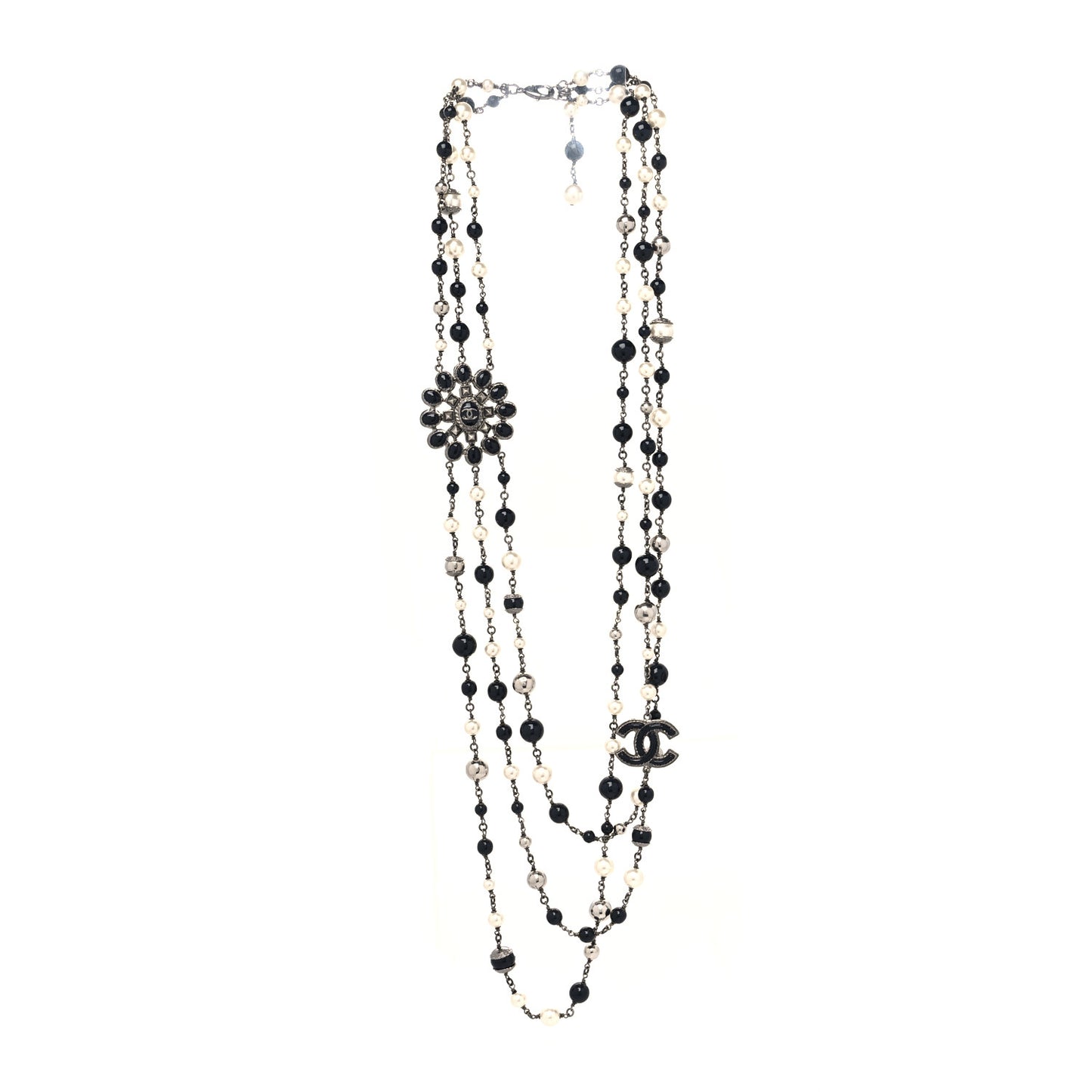 Gripoix Poured Glass Pearl CC Layered Pendant Necklace Navy Blue
