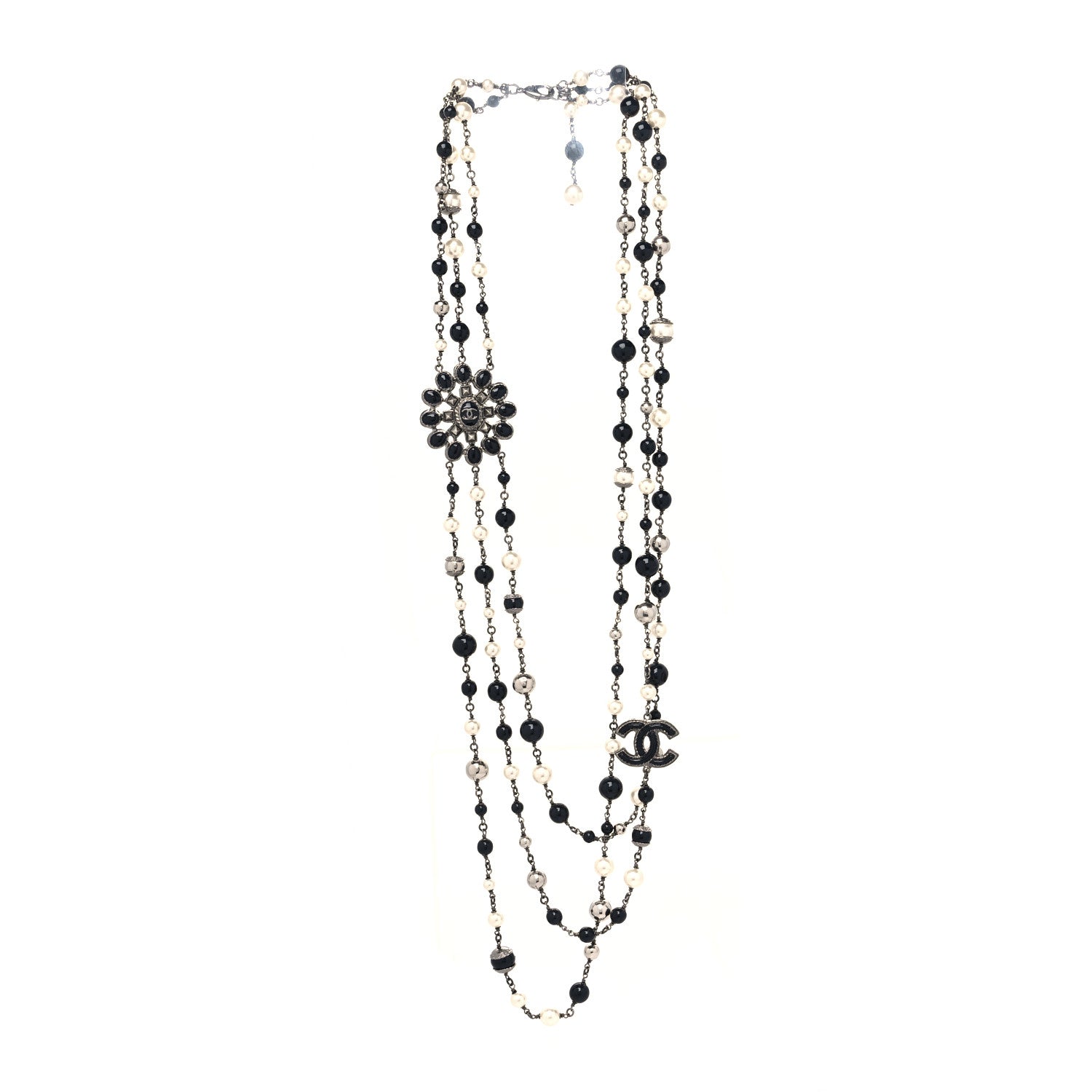 Chanel Gripoix Poured Glass Pearl CC Layered Pendant Necklace Navy Blue 3 of 7
