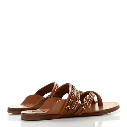 Chanel Calfskin Chain CC Thong Flat Sandals 38 Beige 3 of 6