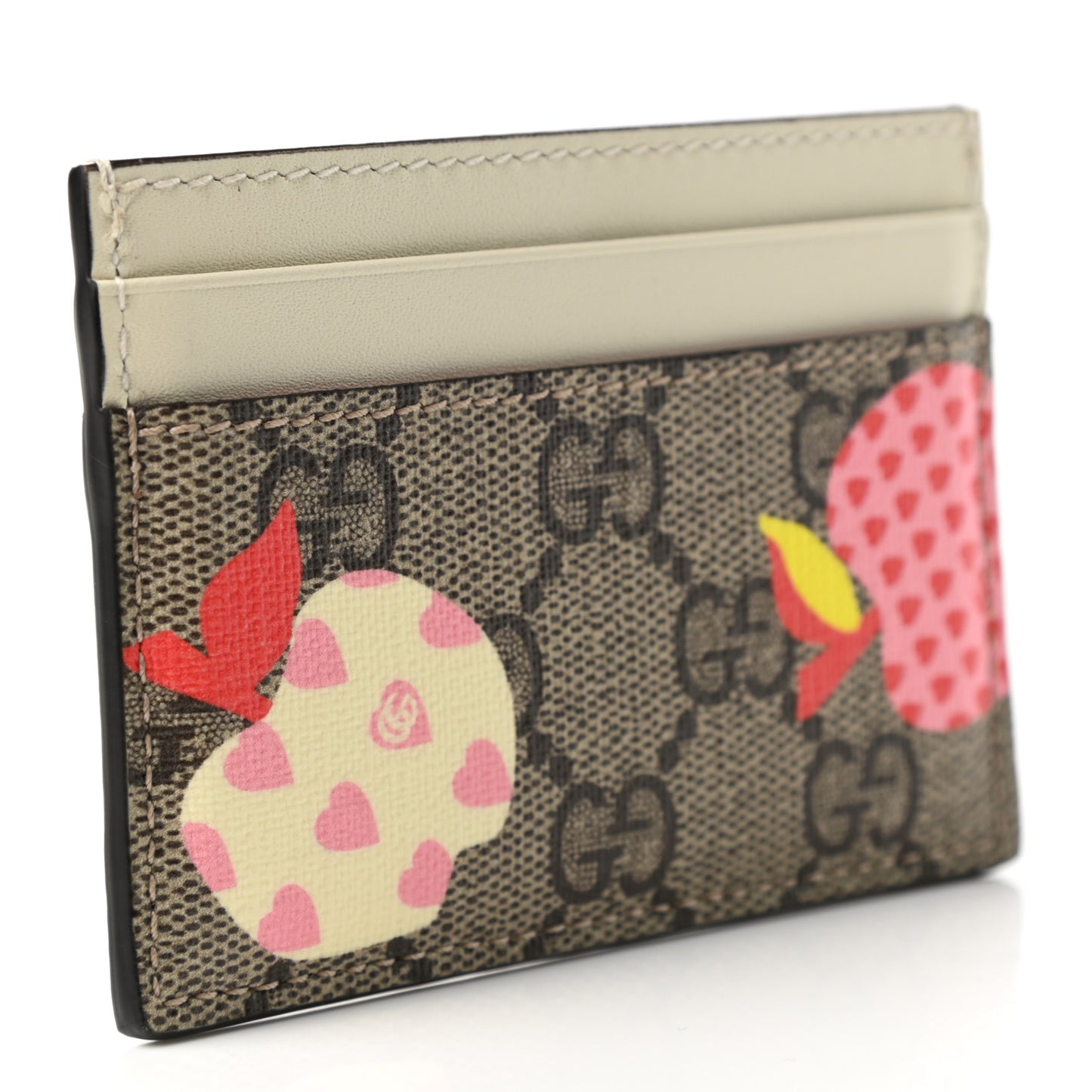GG Supreme Monogram Les Pommes Card Holder Beige Multicolor Mystic White