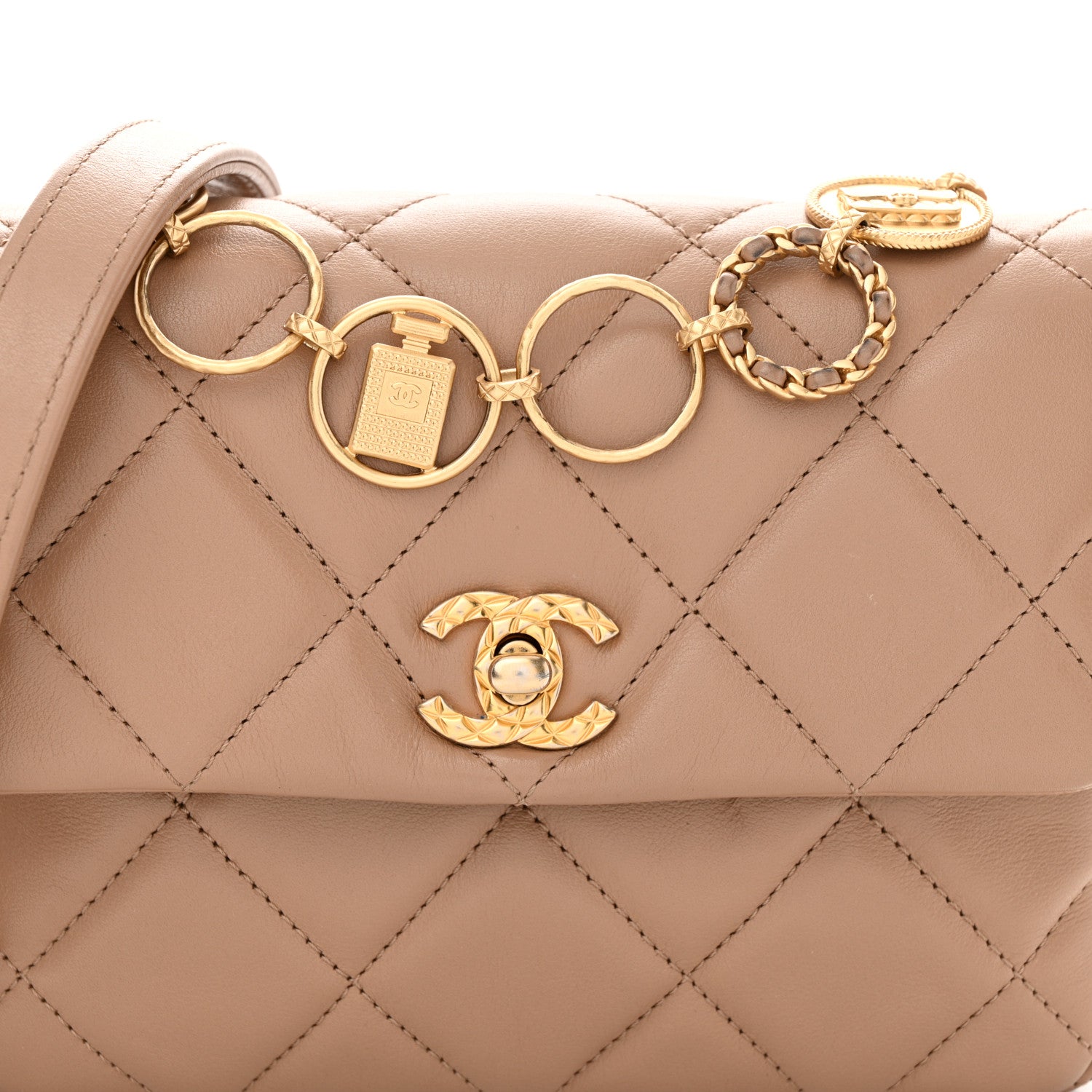 Chanel Calfskin Quilted Mini Charms Flap Dark Beige 8 of 10