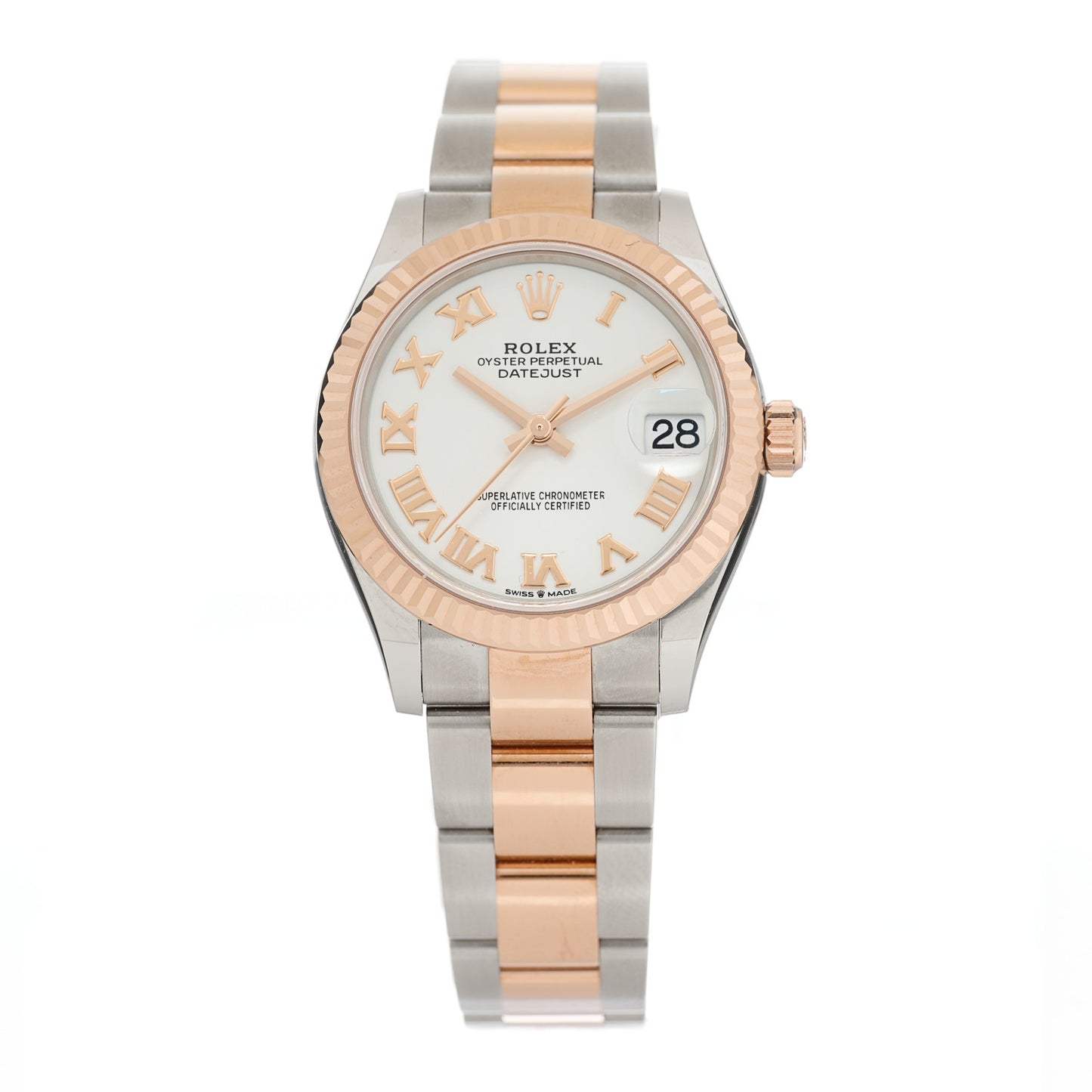 Stainless Steel 18K Everose Gold 31mm Oyster Perpetual Datejust Watch White Roman 278271