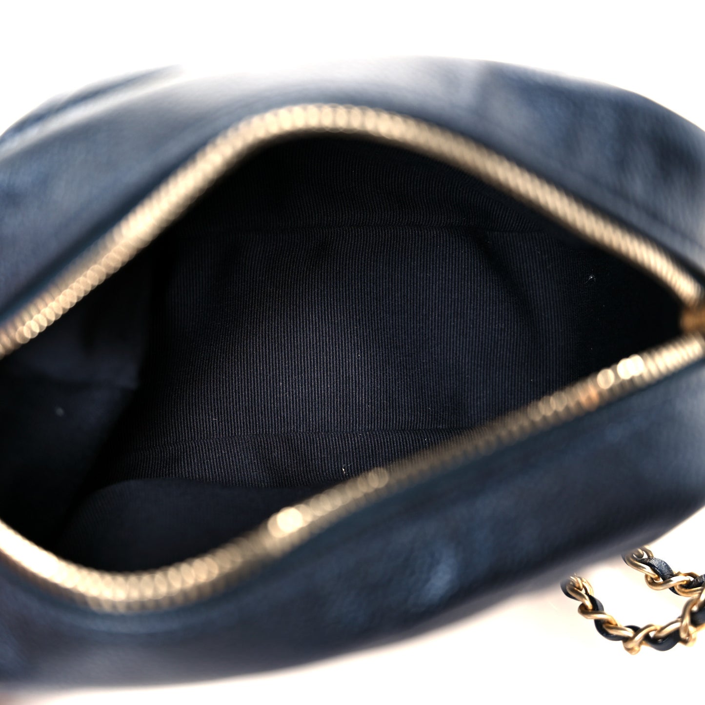 Shiny Caviar Quilted Chain Melody Camera Bag Dark Blue