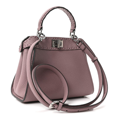 Fendi Cuoio Romano Selleria Macro Stitchings Mini Peekaboo Iconic Satchel Rose Camelia 2 of 8