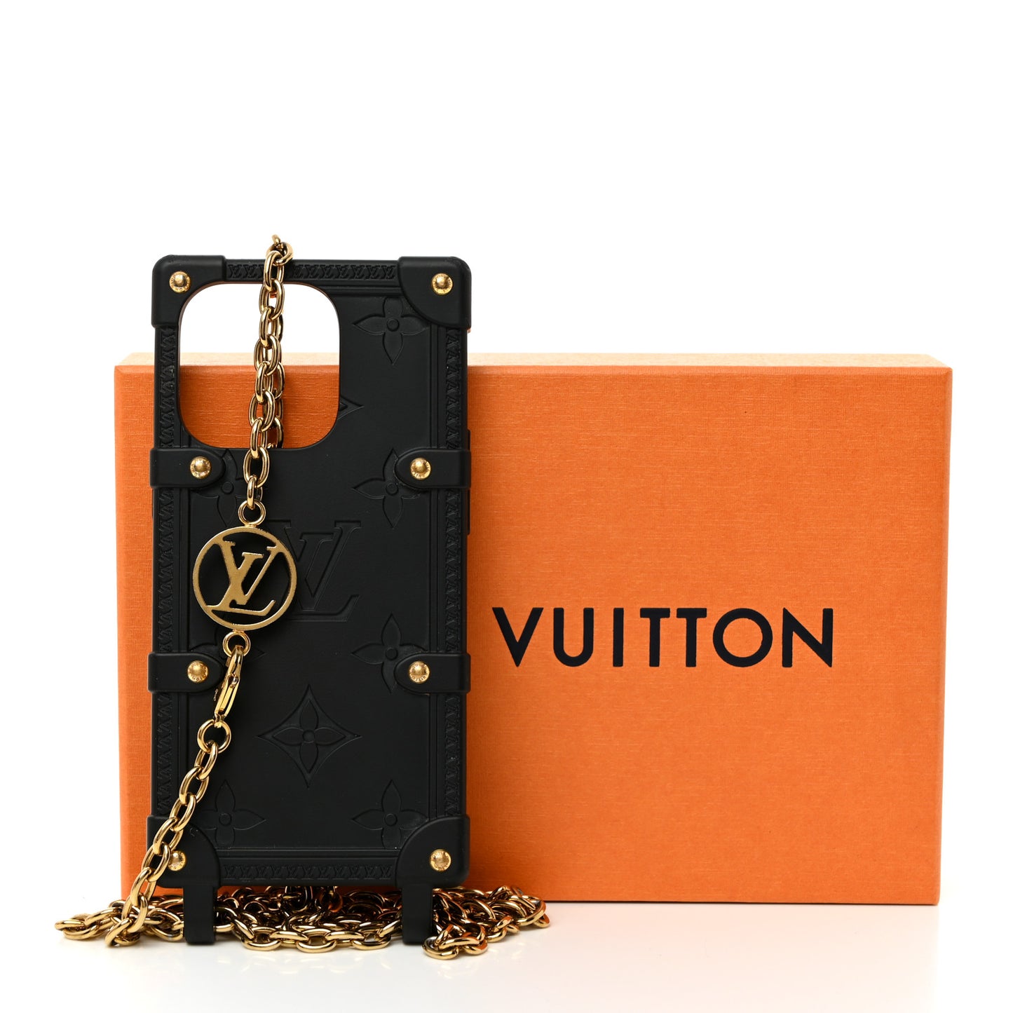 Rubber Monogram Trunk With Chain iPhone 14 Pro Case Black