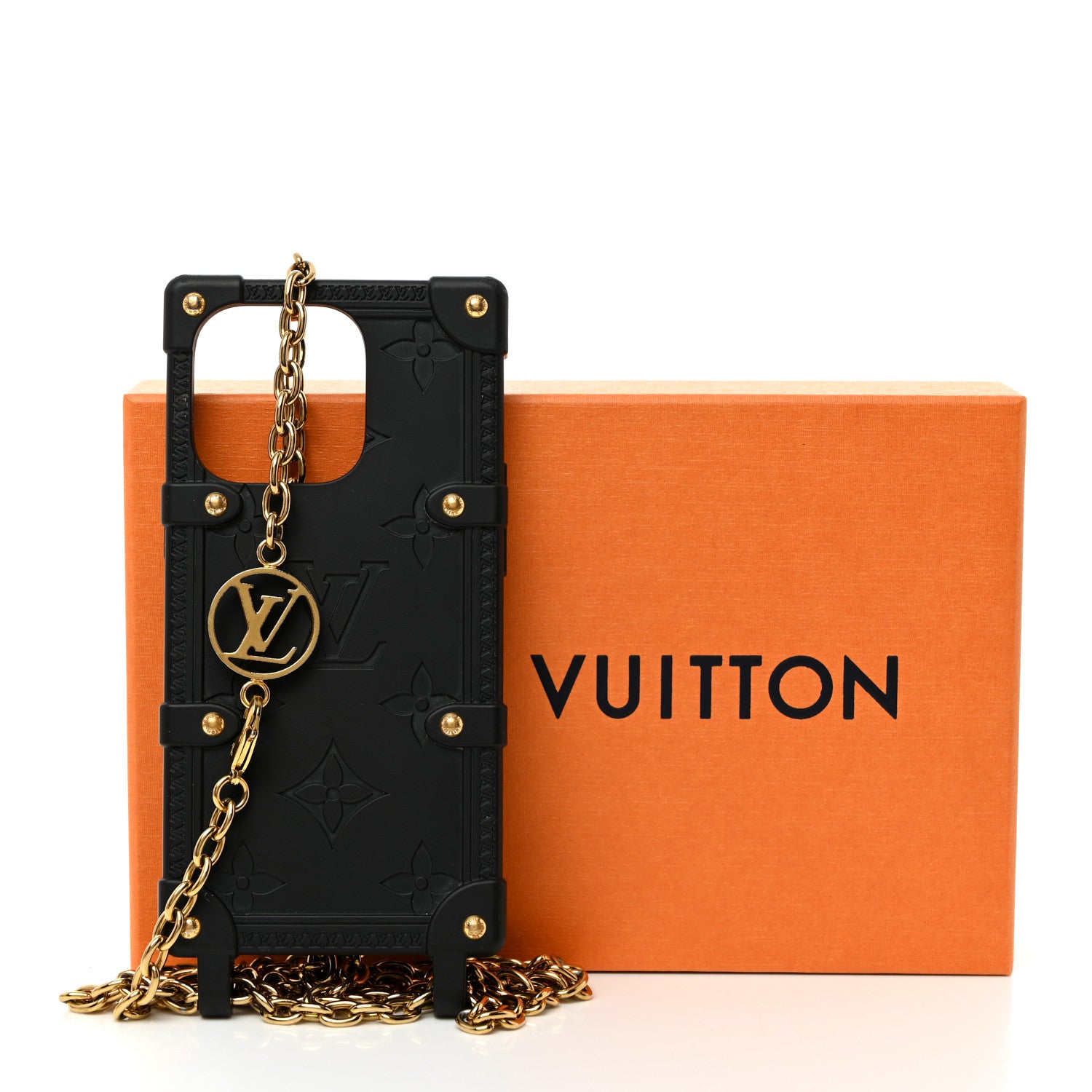 Louis Vuitton Rubber Monogram Trunk With Chain iPhone 14 Pro Case Black 7 of 7