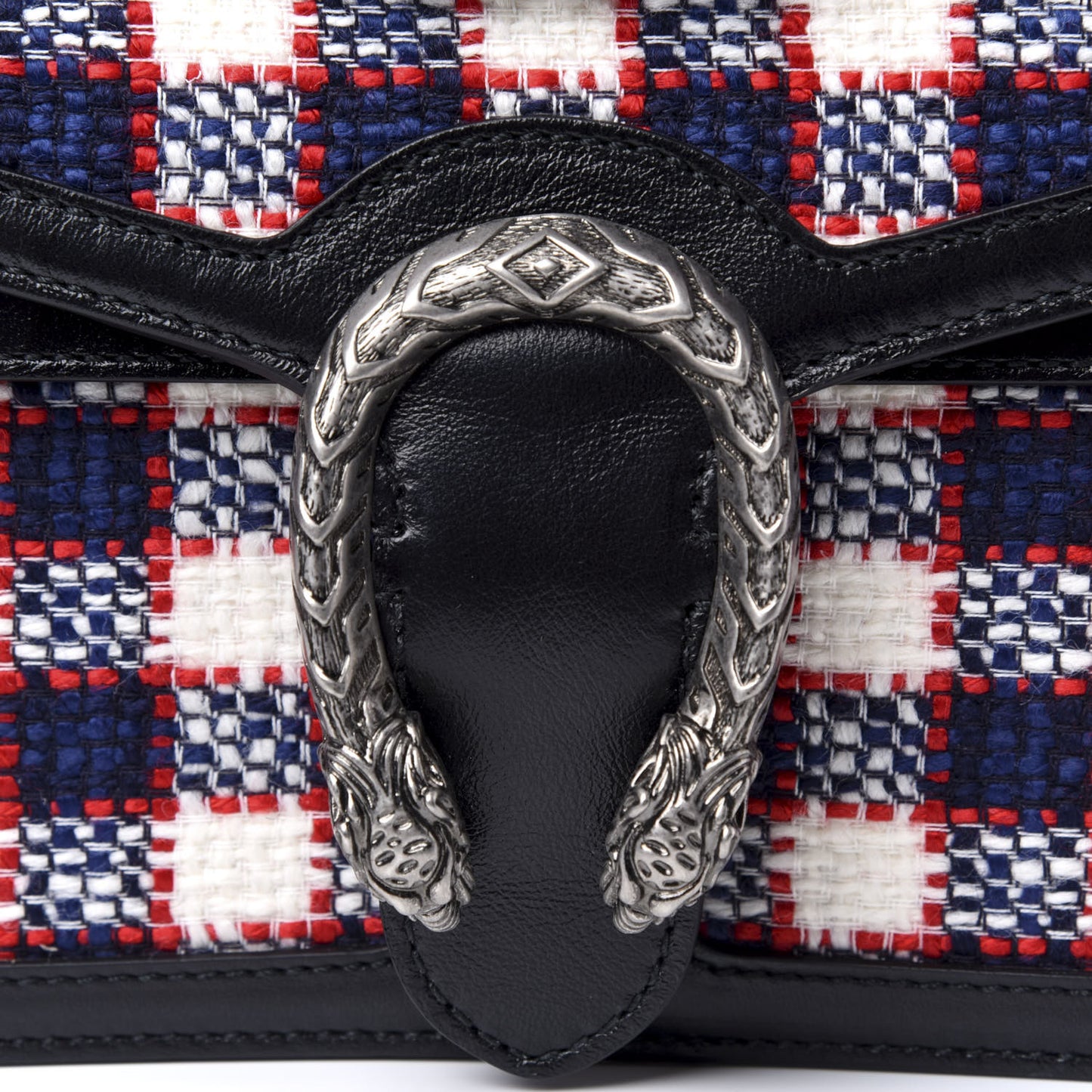 Vintage Tweed Check Small Dionysus Shoulder Bag White Hibiscus Red Marine