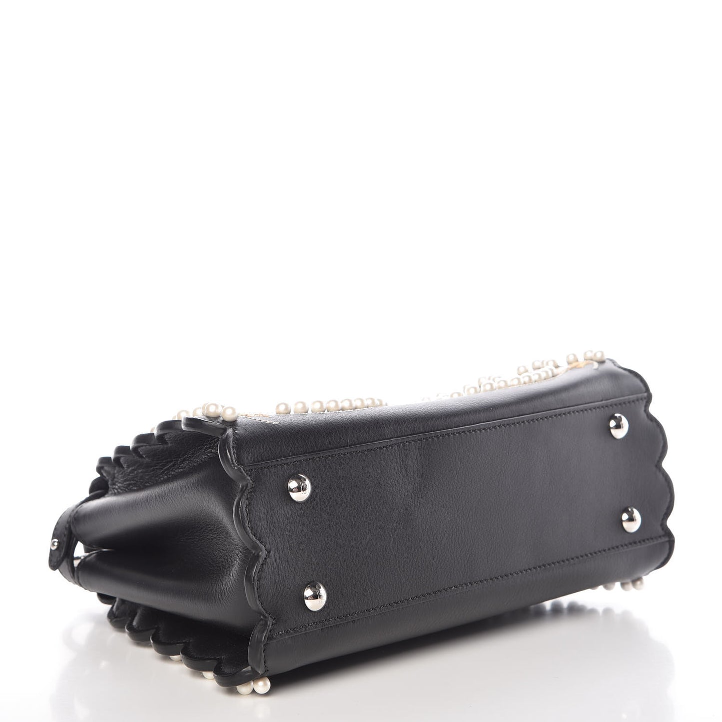 Calfskin Flowers and Bows Scalloped Mini Peekaboo Iconic Satchel Black Camelia