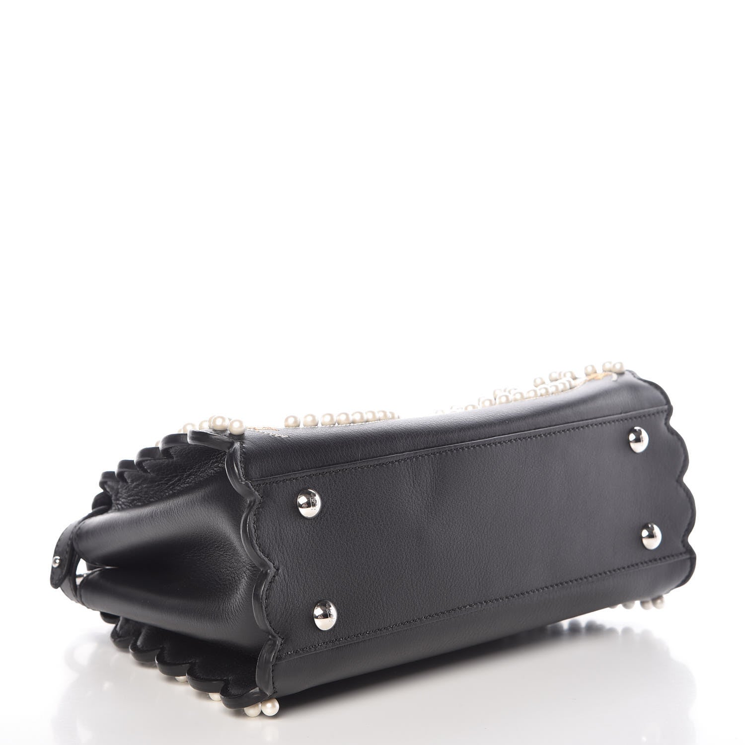 Fendi Calfskin Flowers and Bows Scalloped Mini Peekaboo Iconic Satchel Black Camelia 4 of 11