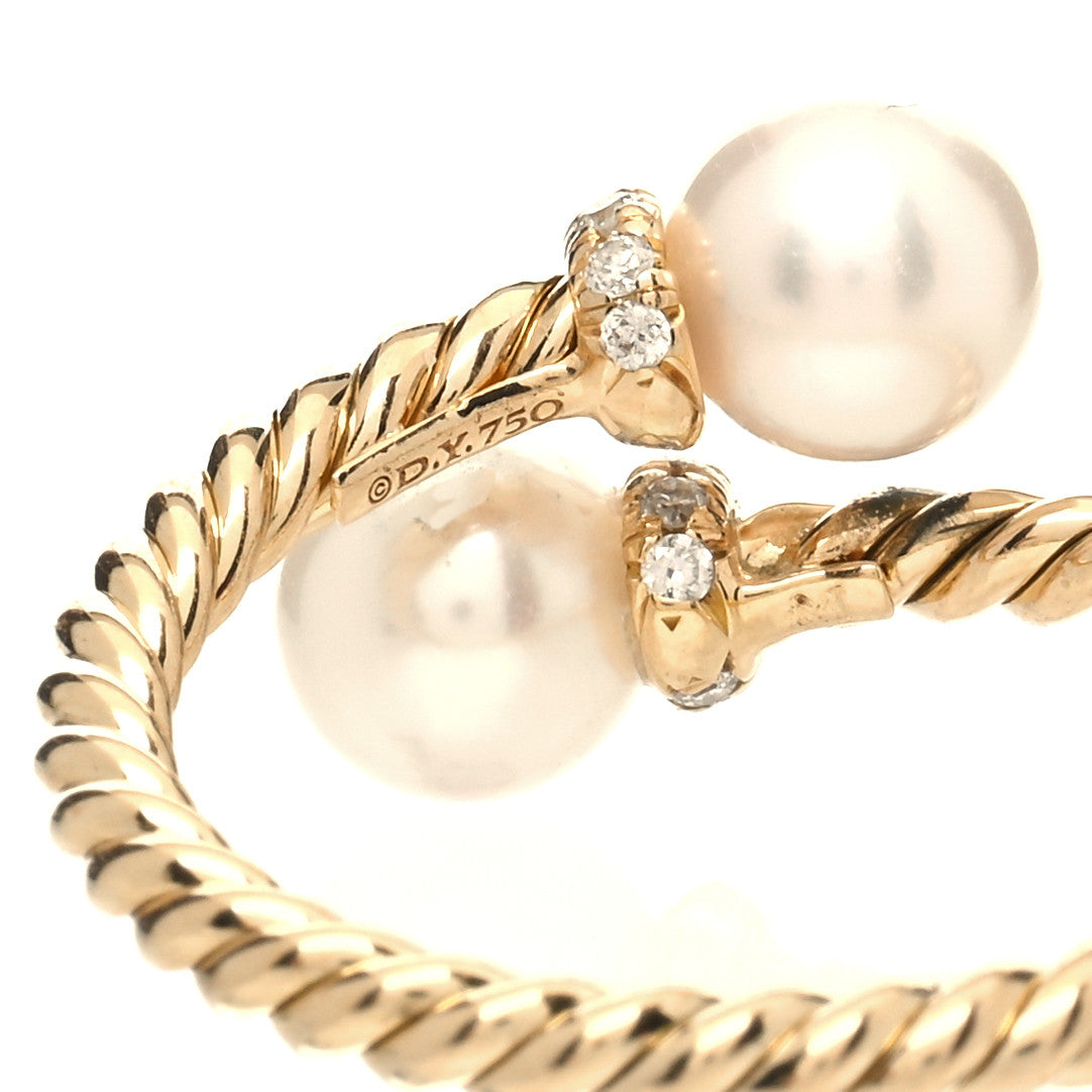 18K Yellow Gold Pearl Diamond Petite Solari Bypass Ring 54 7