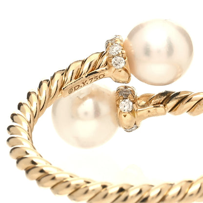 David Yurman 18K Yellow Gold Pearl Diamond Petite Solari Bypass Ring 54 7 4 of 4