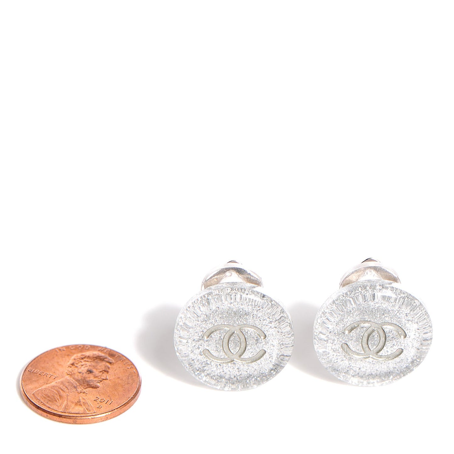 Translucent Resin Glitter CC Clip On Earrings Silver