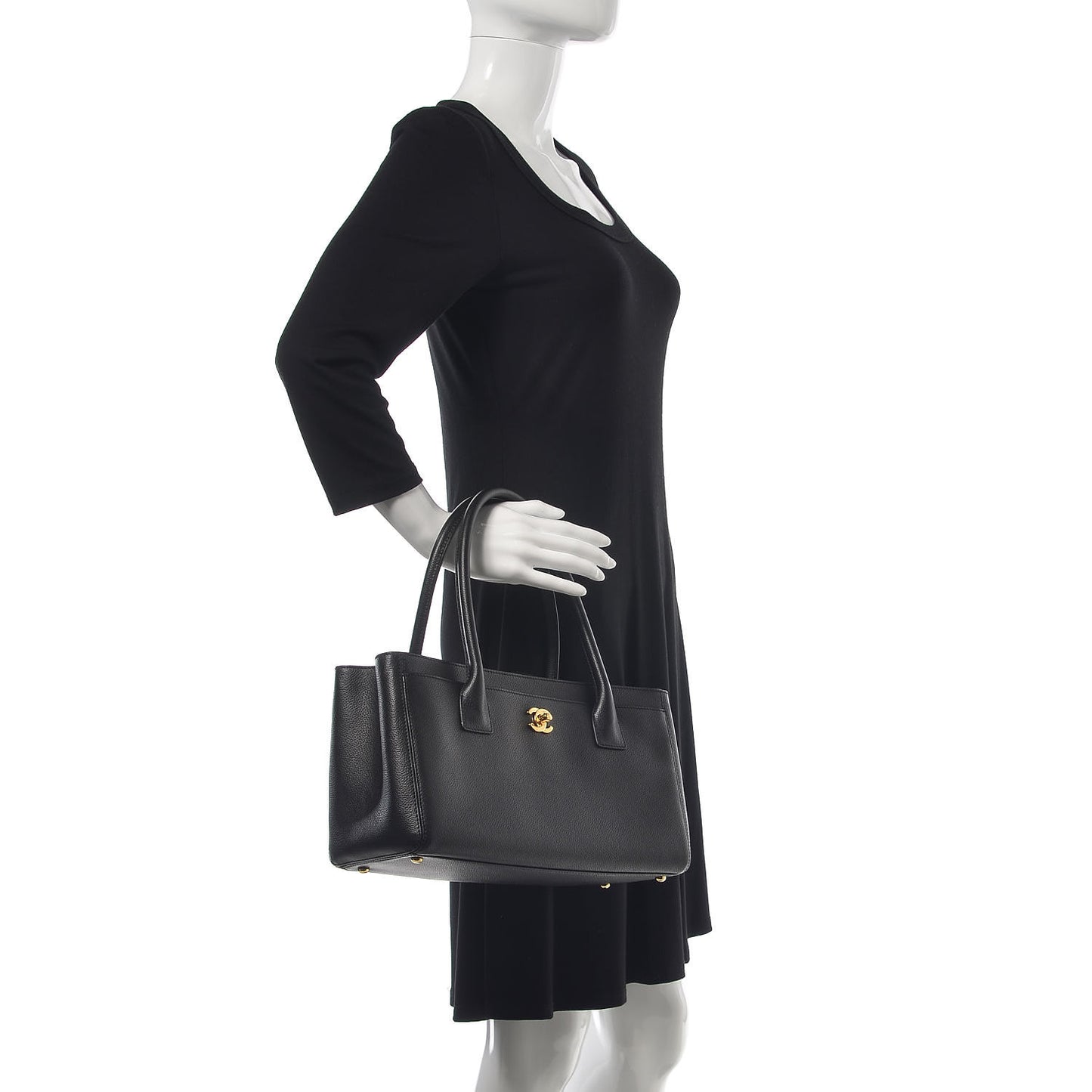 Calfskin Small Cerf Shopper Tote Black