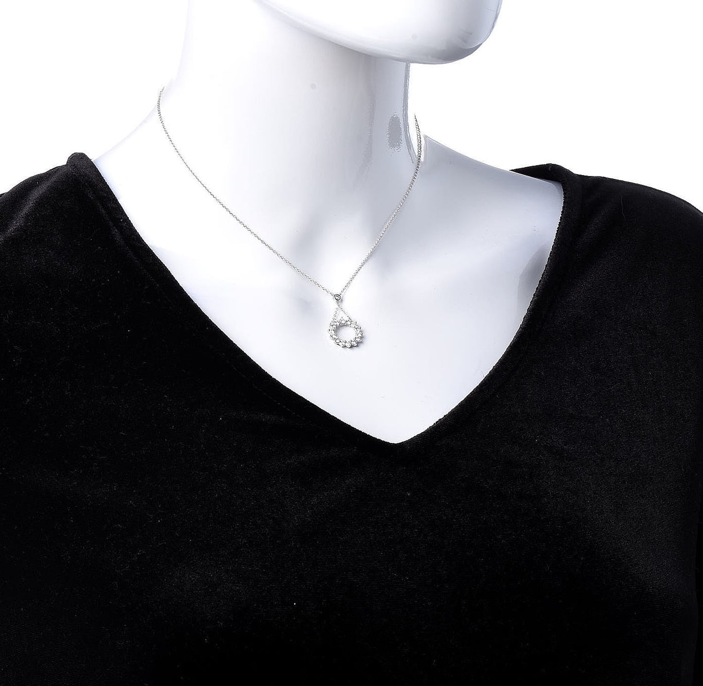 Platinum Diamond Small Open Circle Pendant Necklace