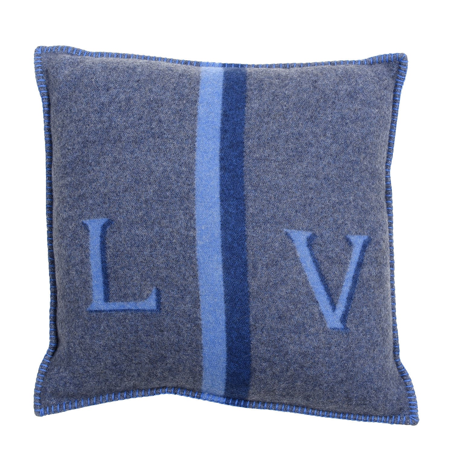 Louis Vuitton Wool Cashmere Cushion Pillow Blue Gray 1 of 4