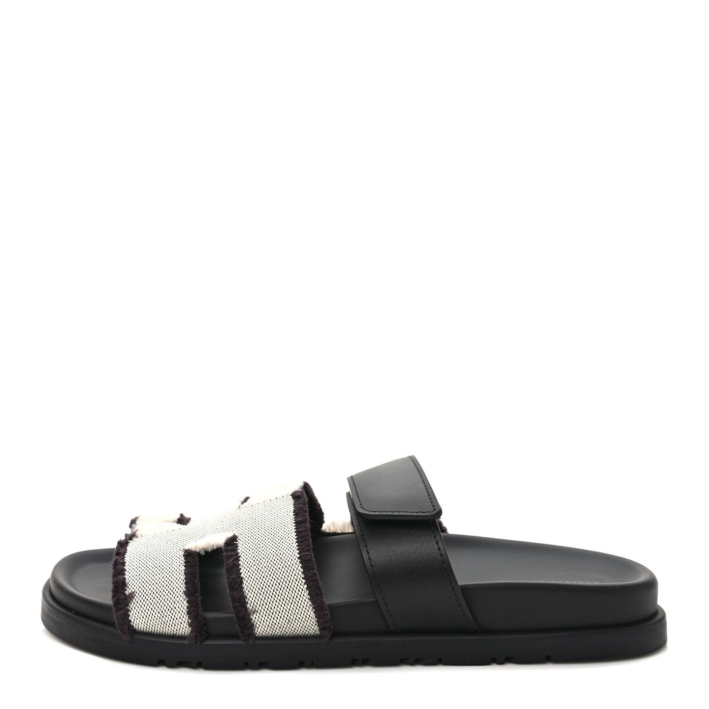 H Canvas Calfskin Fringed Chypre Sandals 38 Prunoir Black