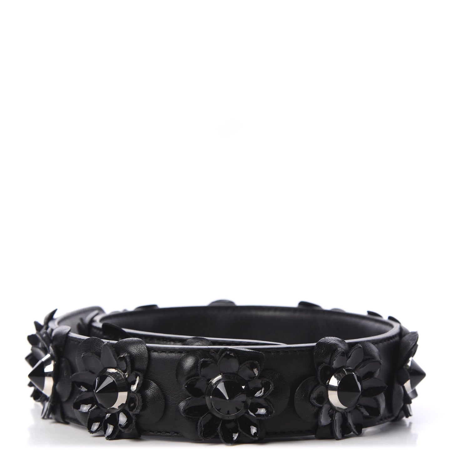 Vitello Dolce Nappa Patent Flowerland Studded Strap You Black