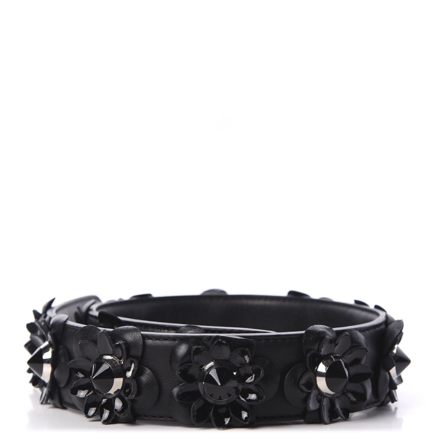 Fendi Vitello Dolce Nappa Patent Flowerland Studded Strap You Black 2 of 4
