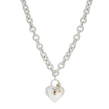 Tiffany Sterling Silver 18K Yellow Gold Heart Lock Key Pendant Necklace 1 of 6