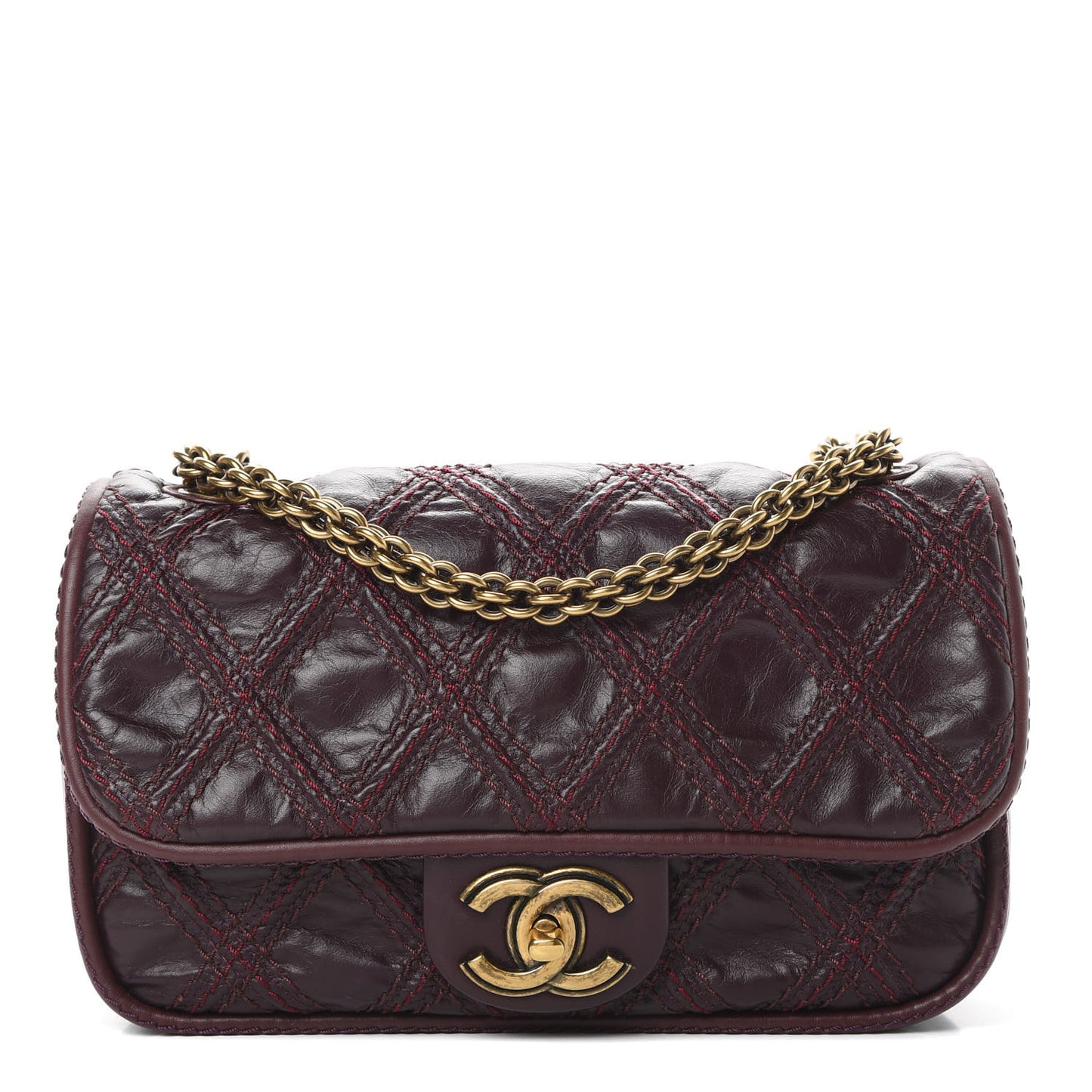 Calfskin Stitch Triptych Flap Burgundy
