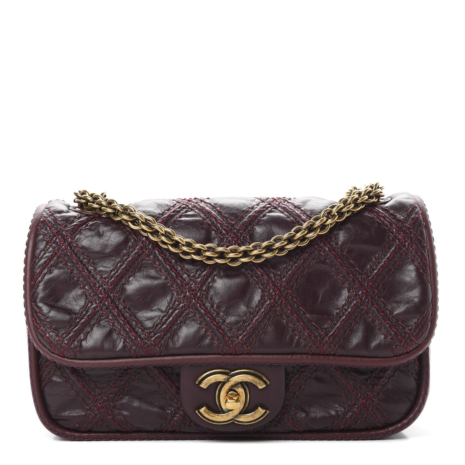 Chanel Calfskin Stitch Triptych Flap Burgundy 1 of 12