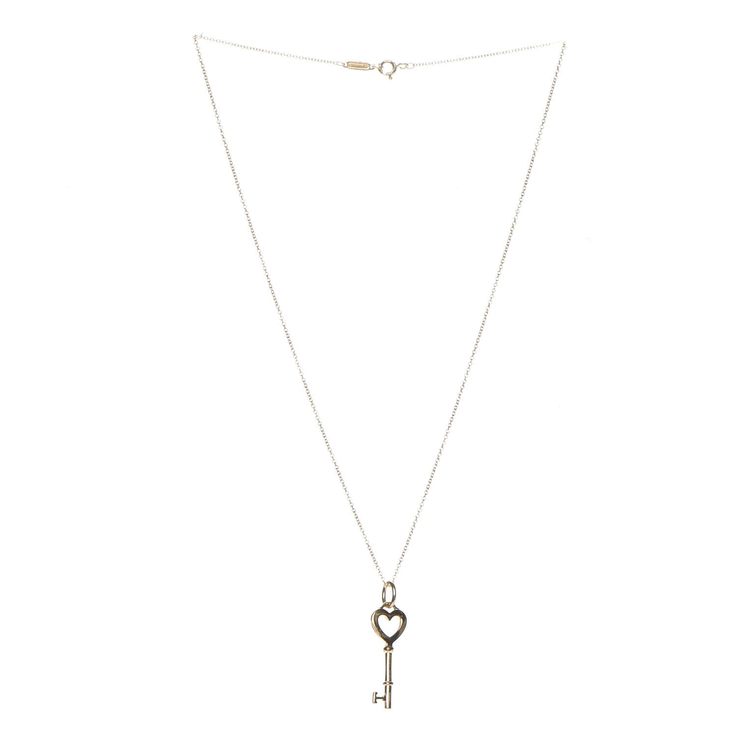 Tiffany 18K Yellow Gold Mini Heart Key Pendant Necklace 3 of 9