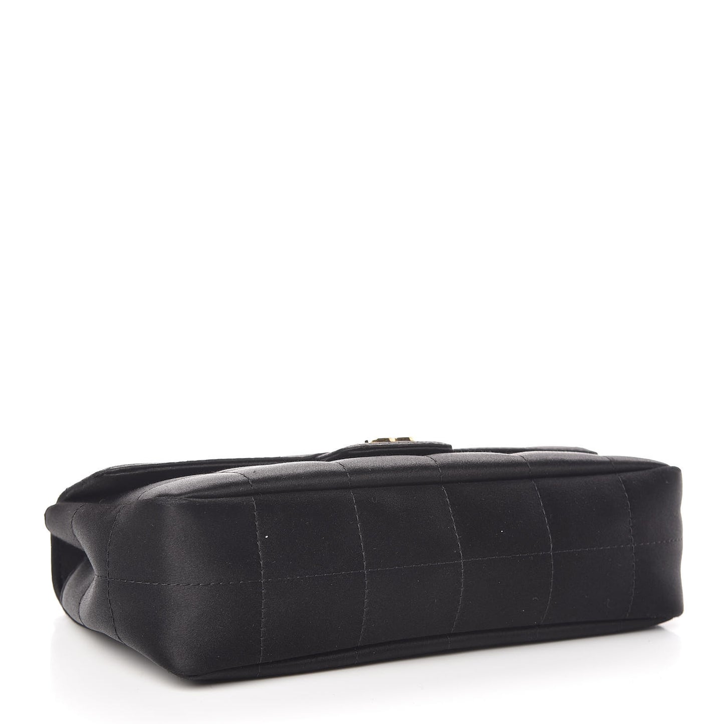 Satin Chocolate Bar Quilted Camellia Rectangular Mini Flap Black