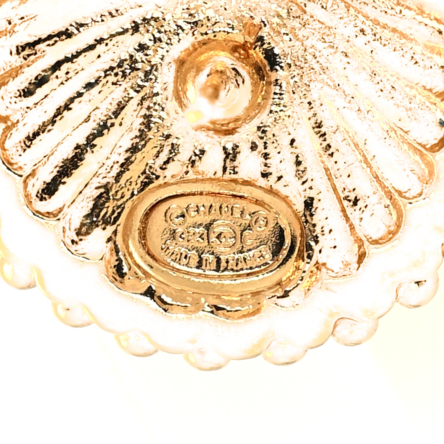 Chanel Crystal CC Shell Earrings Gold 4 of 6