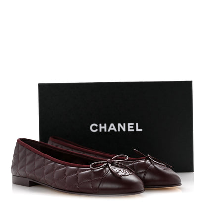 Chanel Lambskin Quilted CC Cap Toe Ballerina Flats 40 Dark Burgundy 10 of 10