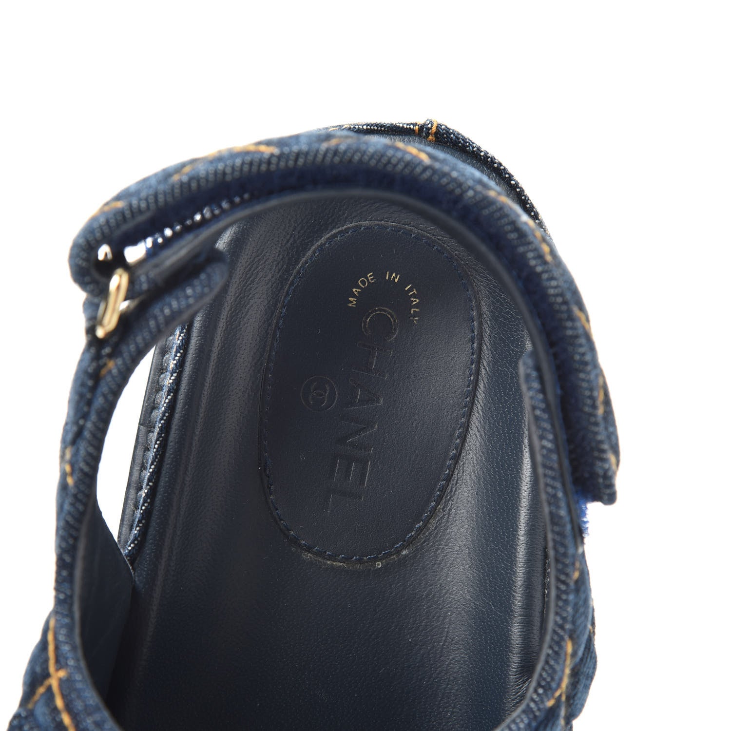 Chanel Denim Velcro Dad Sandals 38.5 Navy Blue 5 of 6