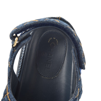 Chanel Denim Velcro Dad Sandals 38.5 Navy Blue 5 of 6