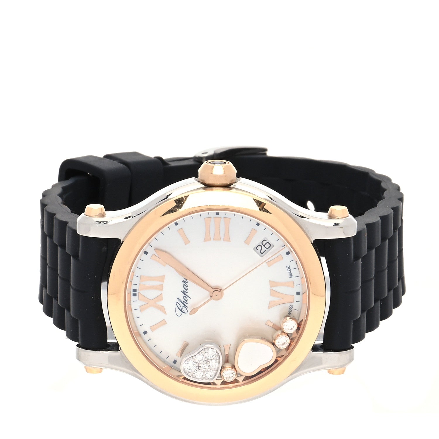 Chopard Stainless Steel 18K Rose Gold Rubber Diamond 36mm Happy Sport Heart Quartz Watch 2 of 5