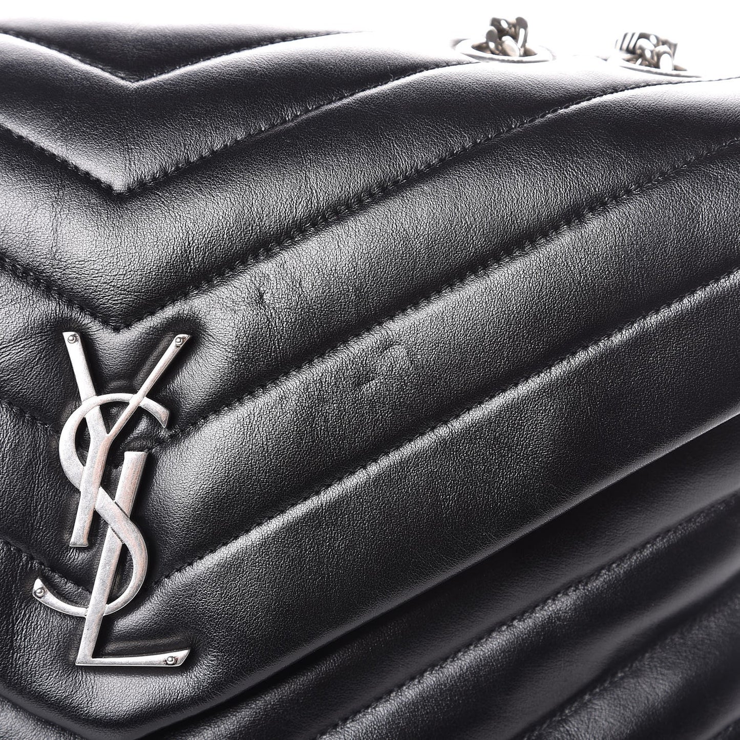 Calfskin Y Quilted Monogram Medium Loulou Chain Satchel Black