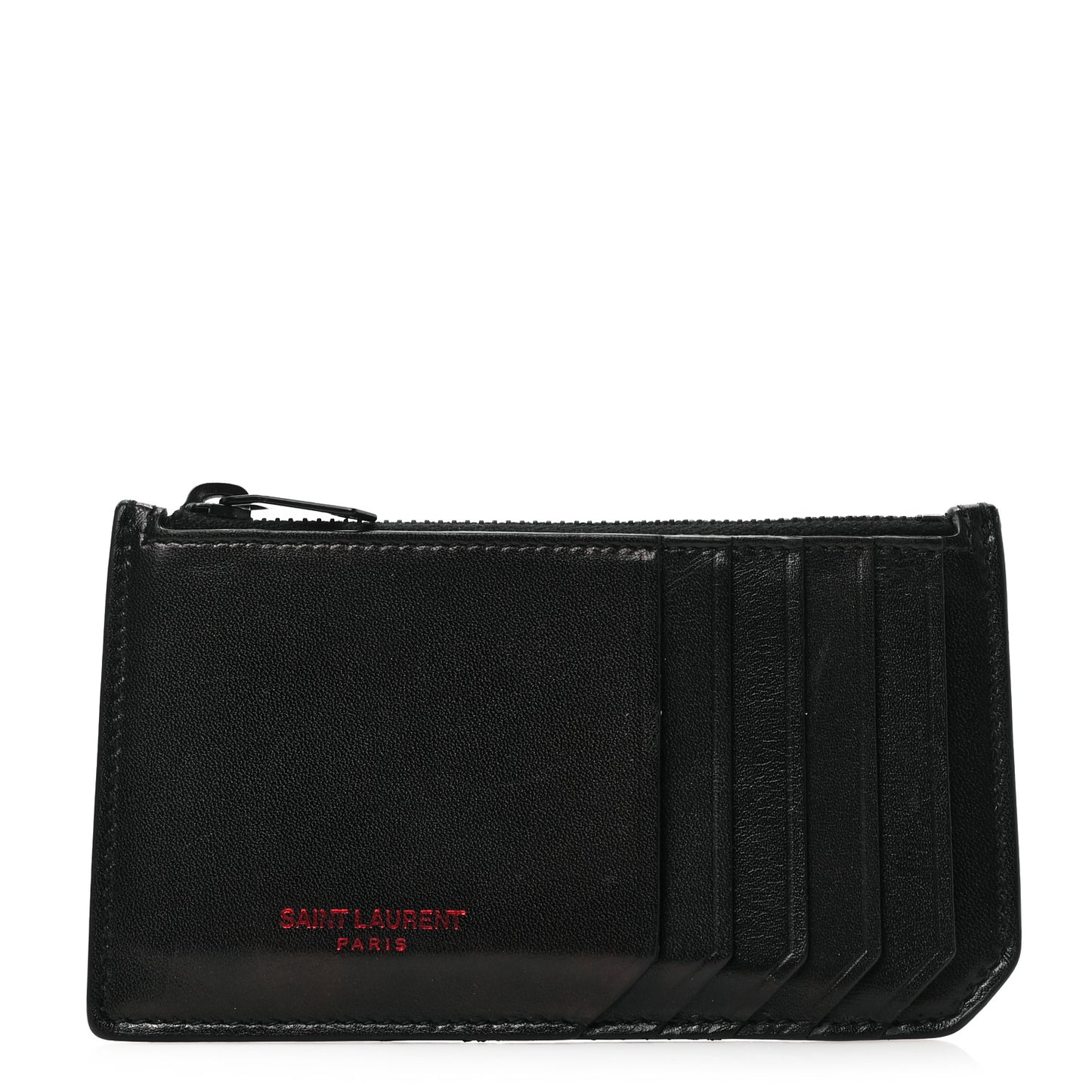 Calfskin 5 Fragments Zip Pouch Card Holder Black Red