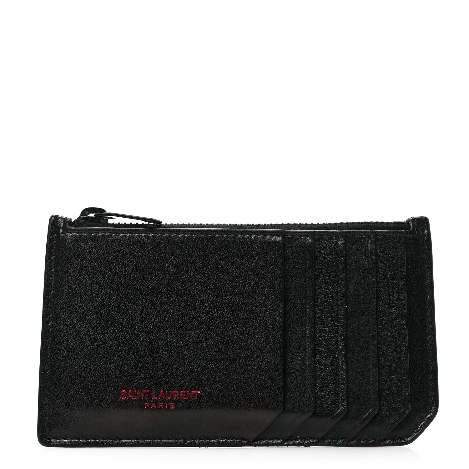 Saint Laurent Calfskin 5 Fragments Zip Pouch Card Holder Black Red 1 of 6