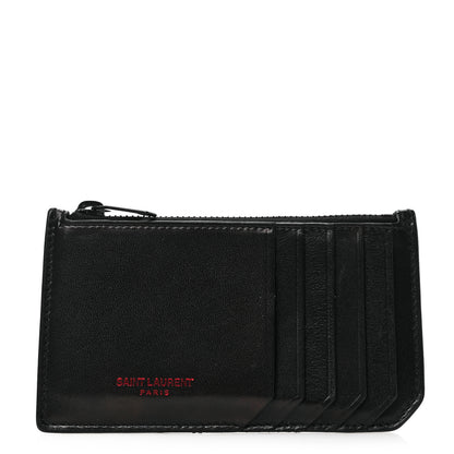 Saint Laurent Calfskin 5 Fragments Zip Pouch Card Holder Black Red 1 of 6