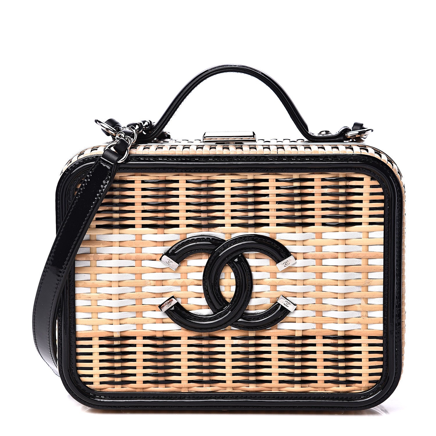 Chanel Raffia Patent Medium CC Filigree Vanity Case Black 1 of 9