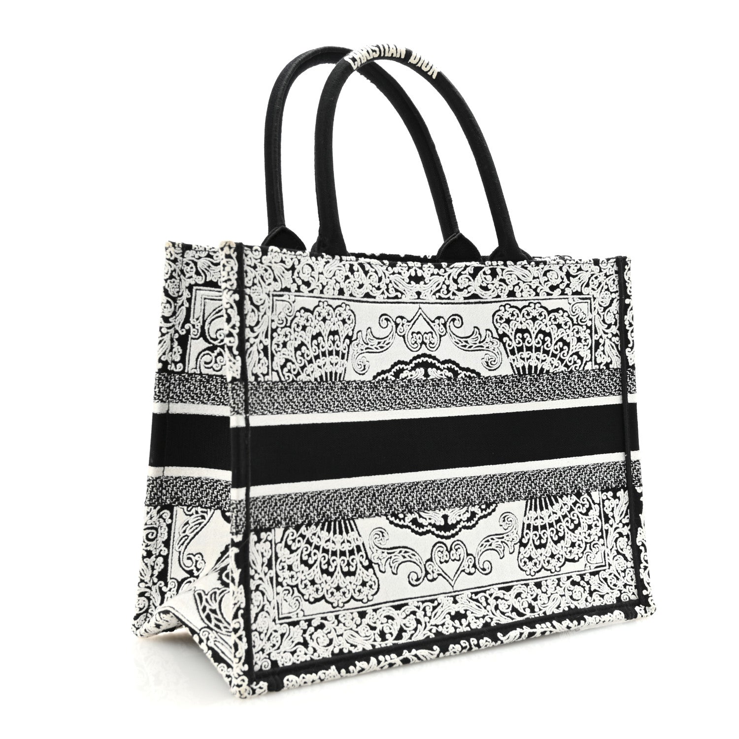 Christian Dior Canvas Embroidered Medium Ornamental Cornely Effect Book Tote Black White 3 of 9